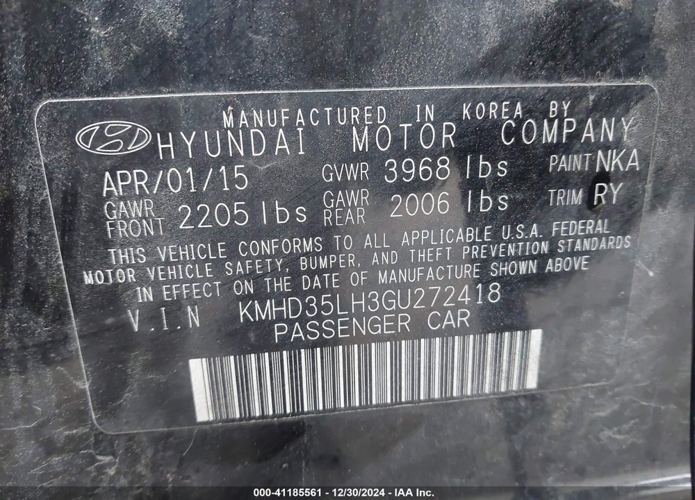 2016 HYUNDAI ELANTRA GT VIN: KMHD35LH3GU272418