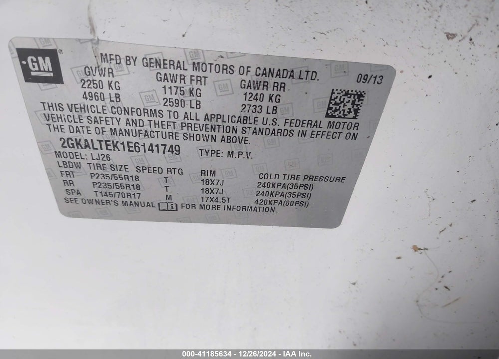 2014 GMC TERRAIN SLT-2 VIN: 2GKALTEK1E6141749