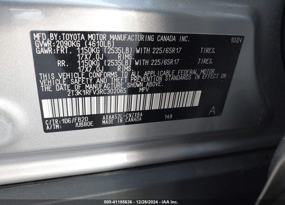 2024 TOYOTA RAV4 LE VIN: 2T3K1RFV3RC302065