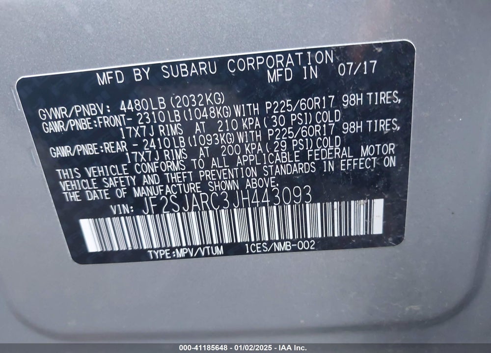 2018 SUBARU FORESTER 2.5I LIMITED VIN: JF2SJARC3JH443093