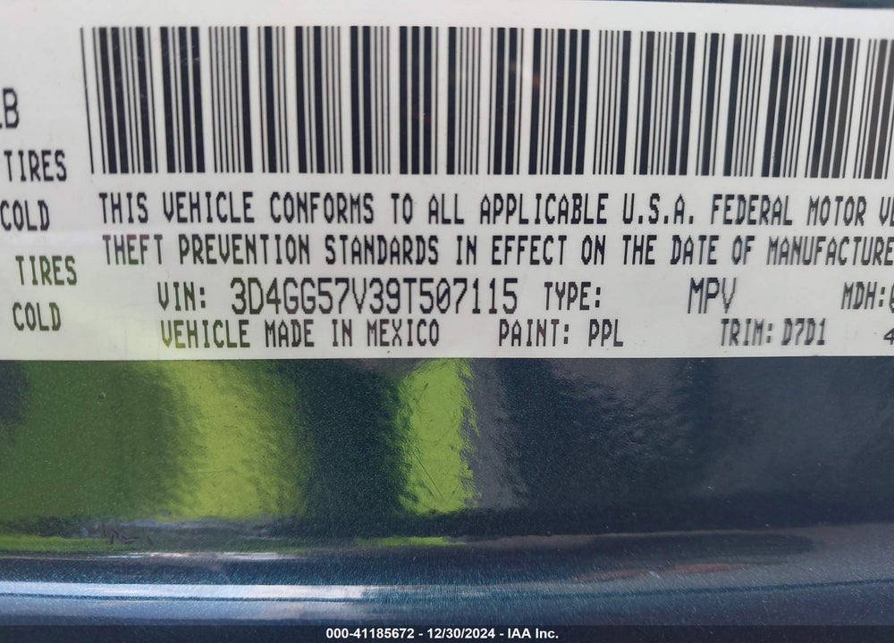 2009 DODGE JOURNEY SXT VIN: 3D4GG57V39T507115