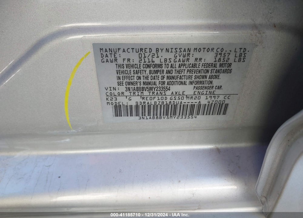 2021 NISSAN SENTRA S XTRONIC CVT VIN: 3N1AB8BV5MY233554