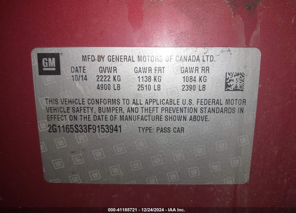 2015 CHEVROLET IMPALA VIN: 2G1165S33F9153941