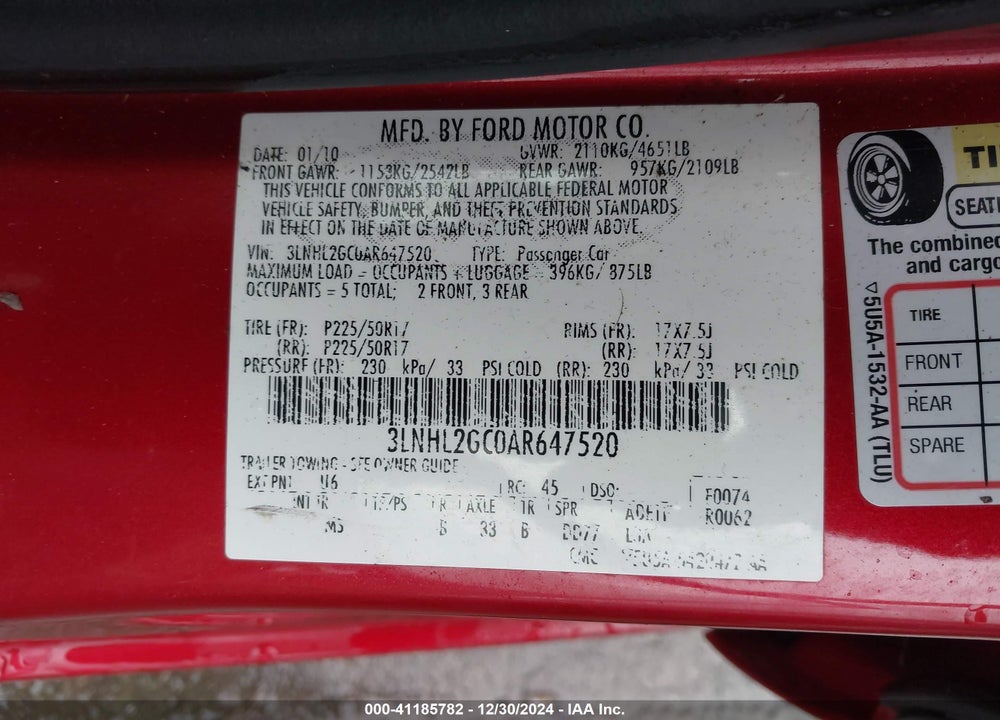 2010 LINCOLN MKZ VIN: 3LNHL2GC0AR647520