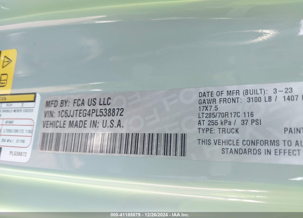 2023 JEEP GLADIATOR MOJAVE 4X4 VIN: 1C6JJTEG4PL538872