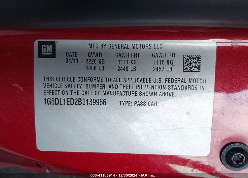 2011 CADILLAC CTS PERFORMANCE VIN: 1G6DL1ED2B0139966