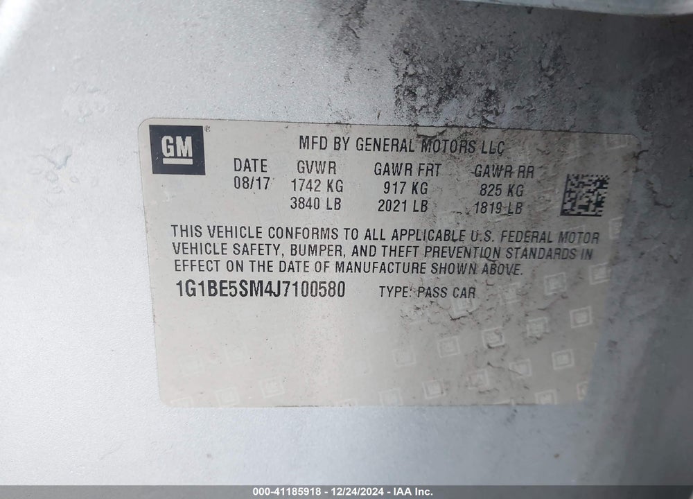 2018 CHEVROLET CRUZE LT AUTO VIN: 1G1BE5SM4J7100580