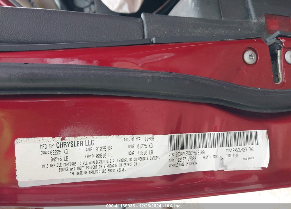 2009 CHRYSLER 300 LX VIN: 2C3KA43D99H576100