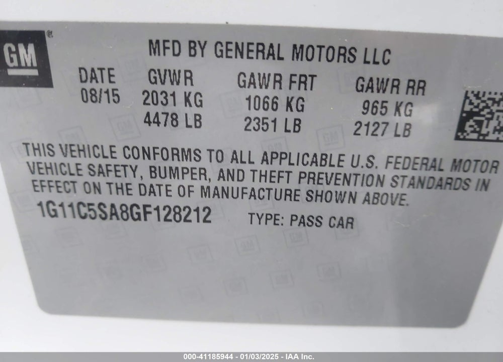 2016 CHEVROLET MALIBU LIMITED VIN: 1G11C5SA8GF128212