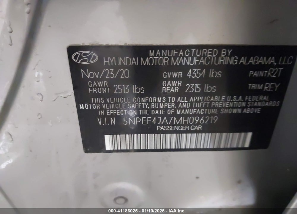 2021 HYUNDAI SONATA SEL VIN: 5NPEF4JA7MH096219