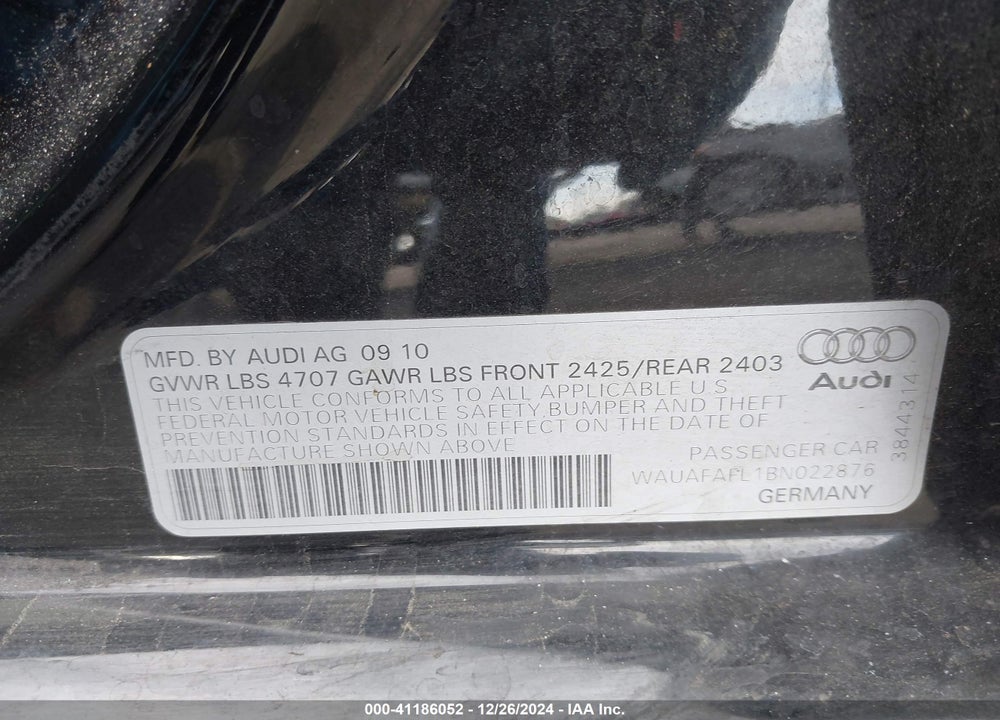 2011 AUDI A4 VIN: WAUAFAFL1BN022876