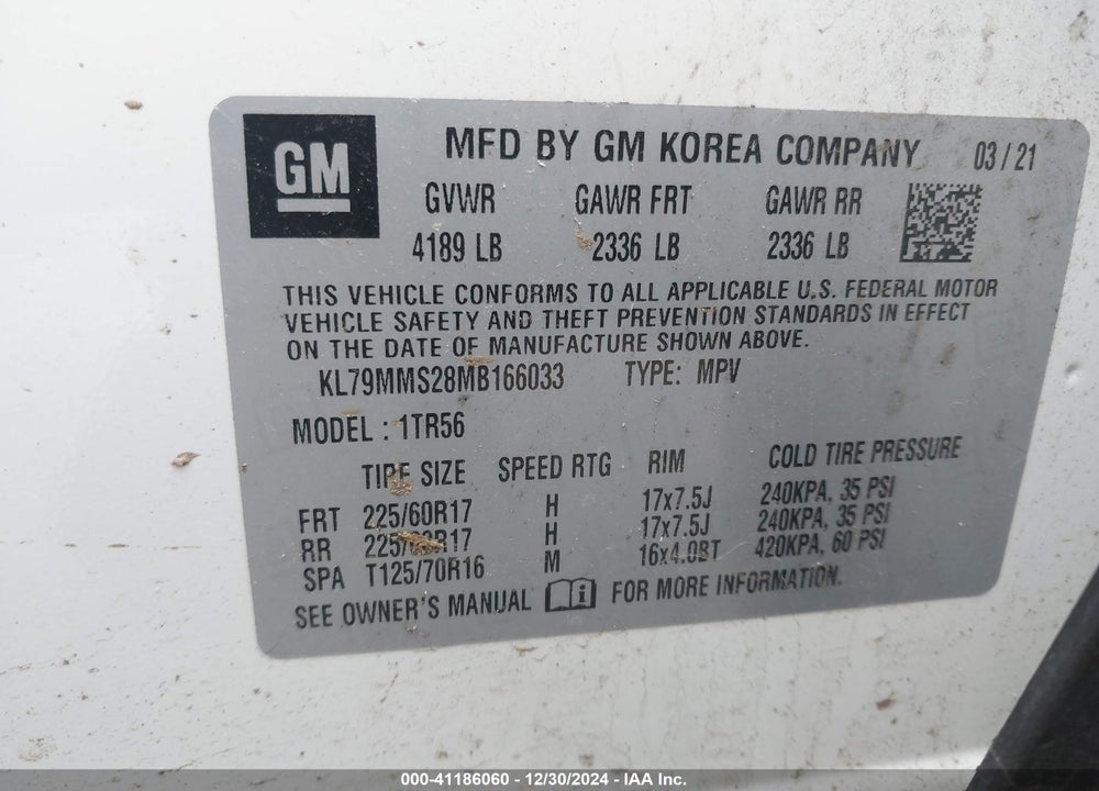 2021 CHEVROLET TRAILBLAZER FWD LS VIN: KL79MMS28MB166033