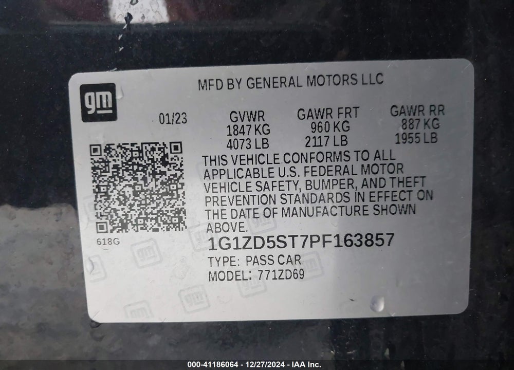 2023 CHEVROLET MALIBU FWD 1LT VIN: 1G1ZD5ST7PF163857