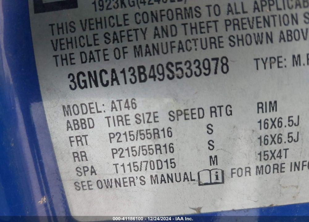 2009 CHEVROLET HHR LS VIN: 3GNCA13B49S533978