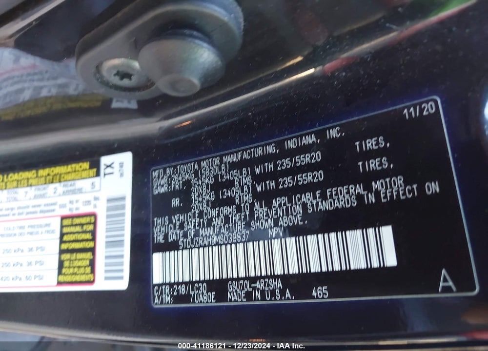 2021 TOYOTA HIGHLANDER XSE VIN: 5TDJZRAH9MS039837