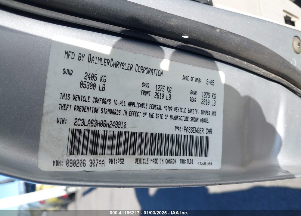 2006 CHRYSLER 300C VIN: 2C3LA63H06H249910