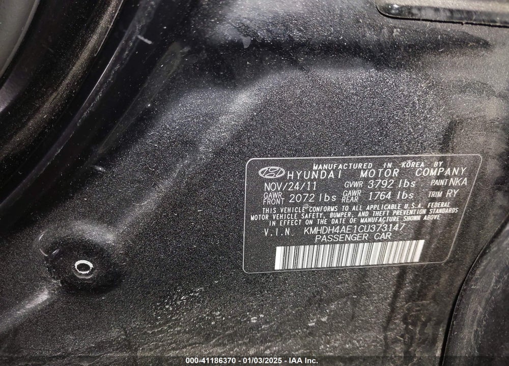 2012 HYUNDAI ELANTRA LIMITED (ULSAN PLANT) VIN: KMHDH4AE1CU373147