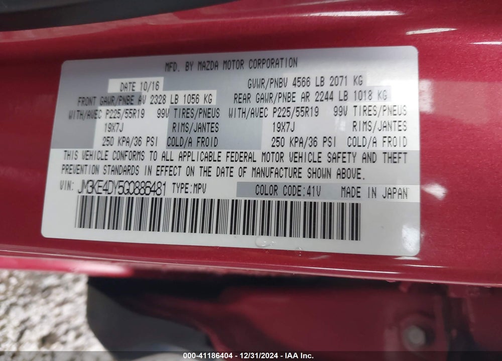 2016 MAZDA CX-5 GRAND TOURING VIN: JM3KE4DY5G0886481