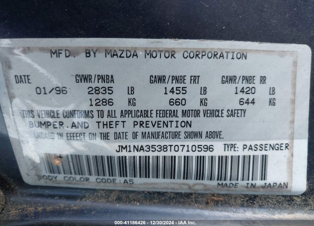 1996 MAZDA MX-5 MIATA VIN: JM1NA3538T0710596