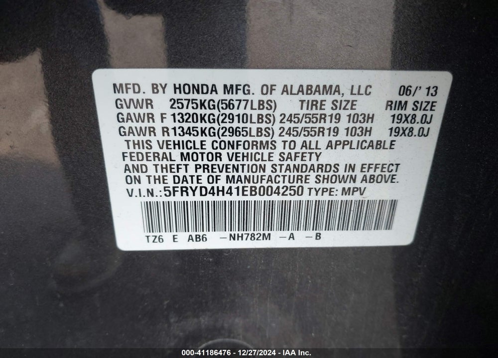 2014 ACURA MDX TECHNOLOGY PACKAGE VIN: 5FRYD4H41EB004250