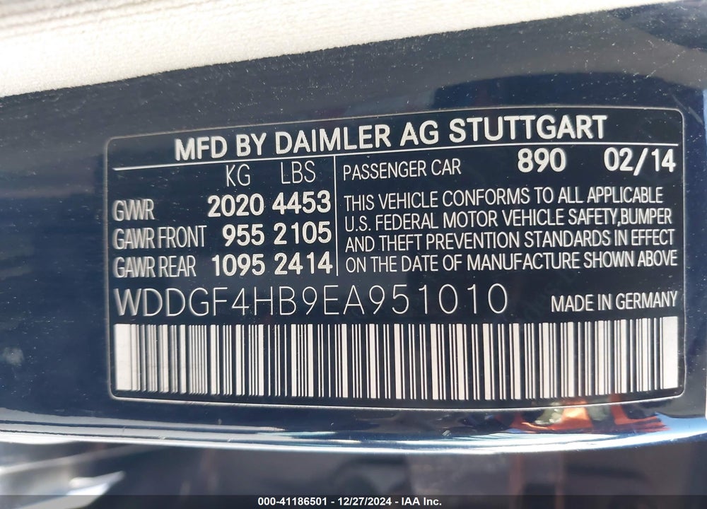 2014 MERCEDES-BENZ C 250 VIN: WDDGF4HB9EA951010