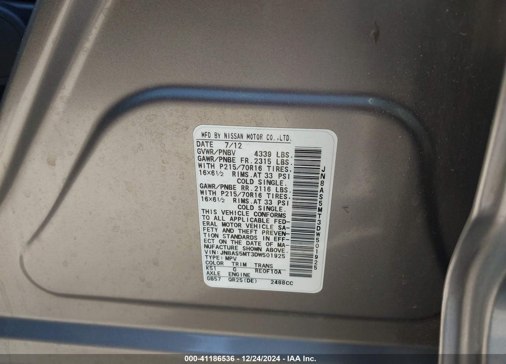 2013 NISSAN ROGUE VIN: JN8AS5MT3DW501925