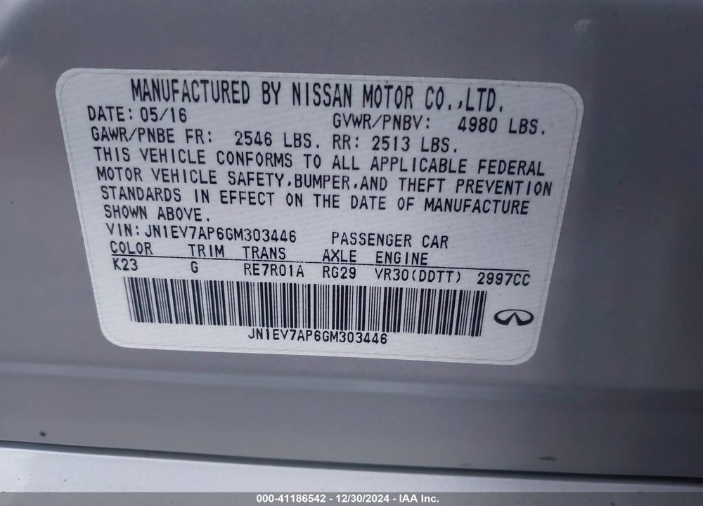 2016 INFINITI Q50 VIN: JN1EV7AP6GM303446