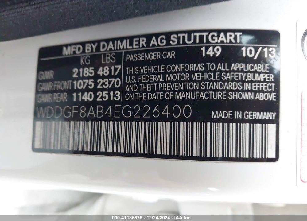 2014 MERCEDES-BENZ C 300 LUXURY 4MATIC/SPORT 4MATIC VIN: WDDGF8AB4EG226400