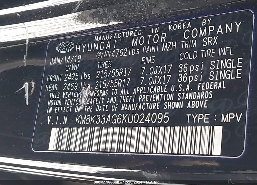 2019 HYUNDAI KONA EV LIMITED VIN: KM8K33AG6KU024095