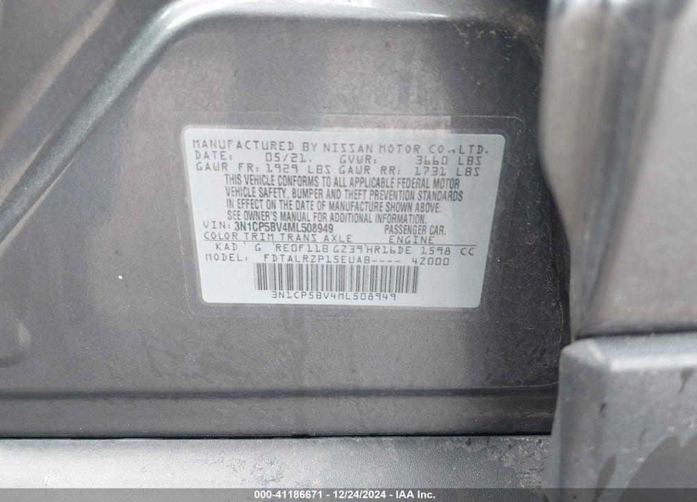 2021 NISSAN KICKS VIN: 3N1CP5BV4ML508949