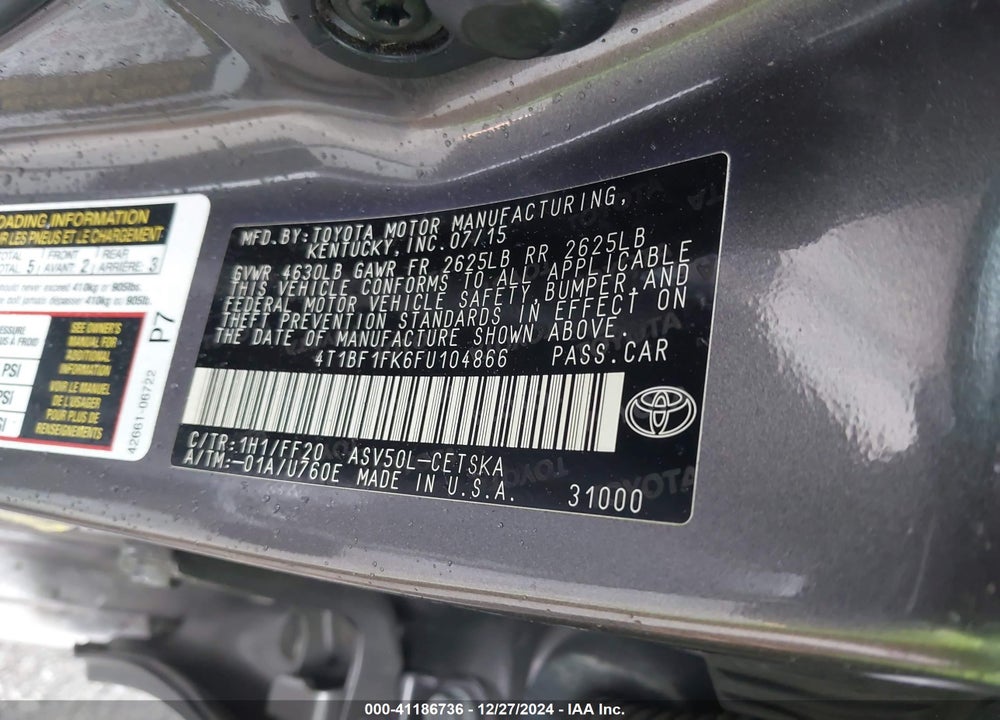 2015 TOYOTA CAMRY VIN: 4T1BF1FK6FU104866