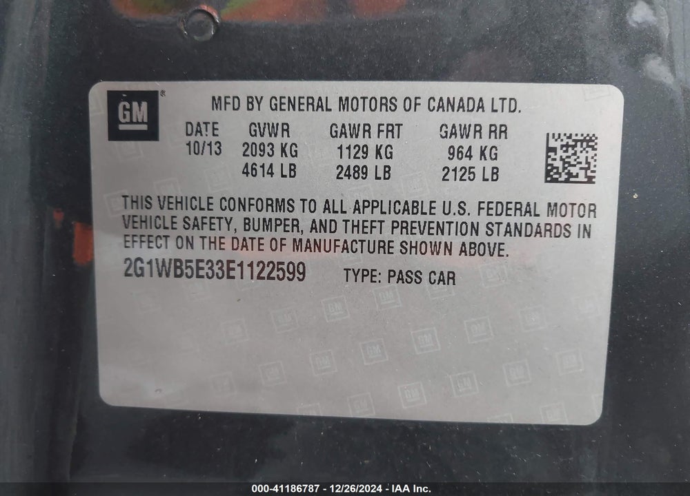 2014 CHEVROLET IMPALA LIMITED LT VIN: 2G1WB5E33E1122599