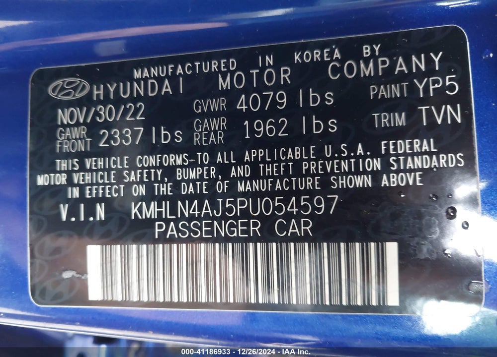 2023 HYUNDAI ELANTRA HYBRID VIN: KMHLN4AJ5PU054597