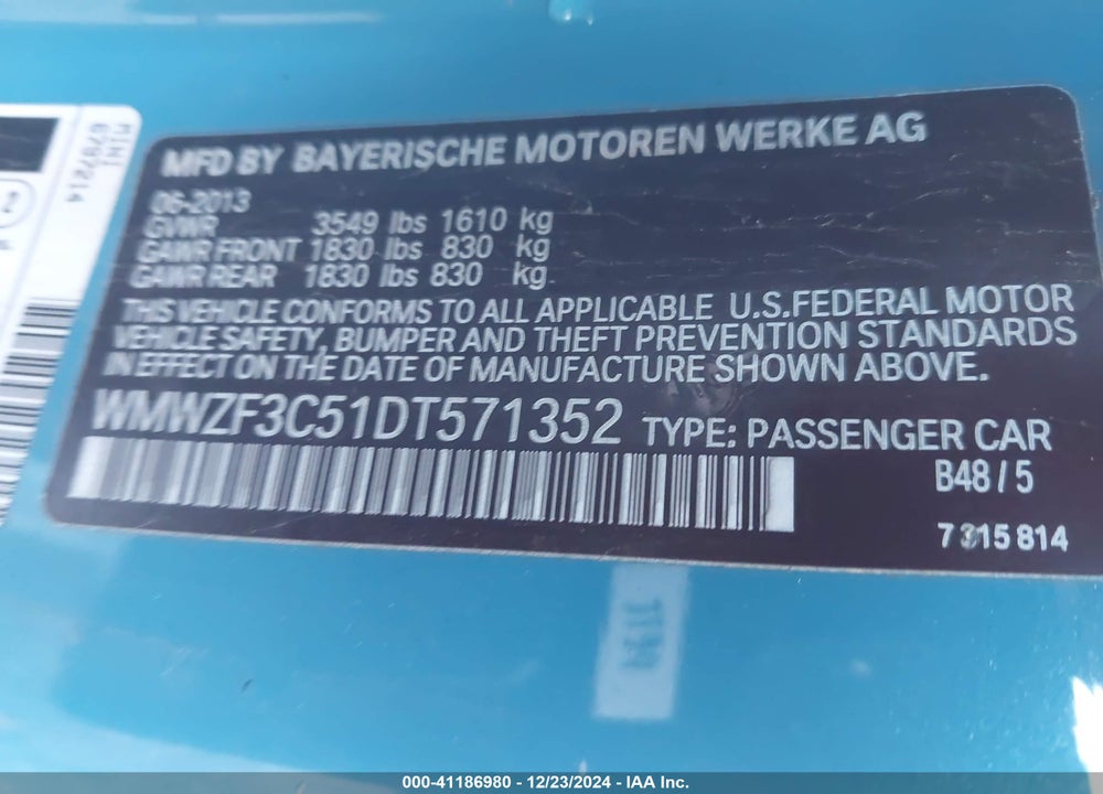 2013 MINI CLUBMAN COOPER VIN: WMWZF3C51DT571352