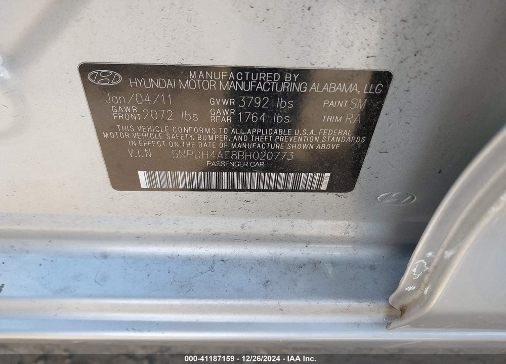 2011 HYUNDAI ELANTRA GLS VIN: 5NPDH4AE8BH020773