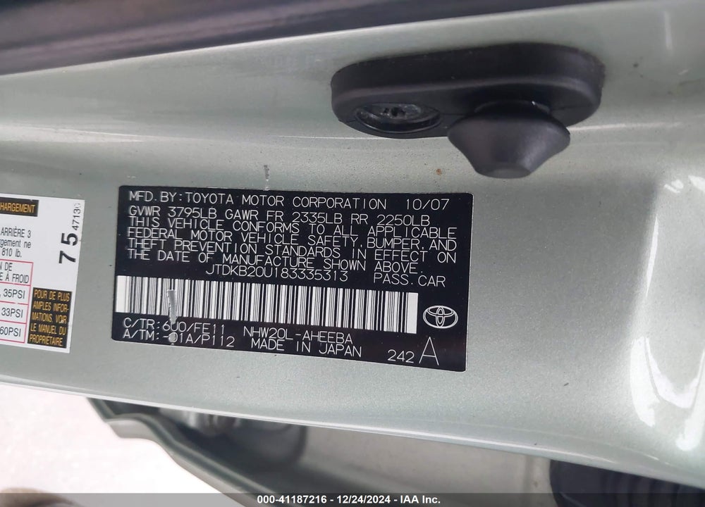 2008 TOYOTA PRIUS VIN: JTDKB20U183335313
