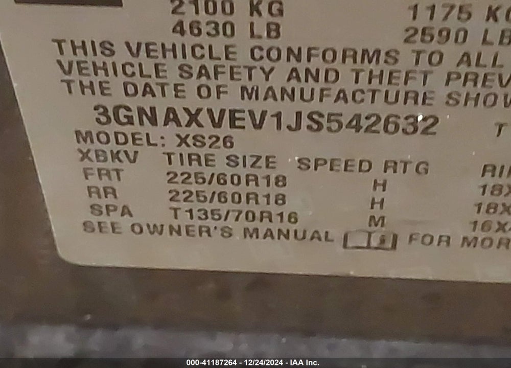 2018 CHEVROLET EQUINOX PREMIER VIN: 3GNAXVEV1JS542632
