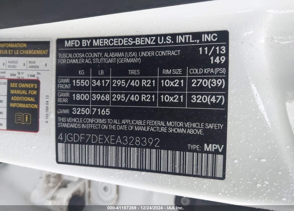 2014 MERCEDES-BENZ GL 550 VIN: 4JGDF7DEXEA328392