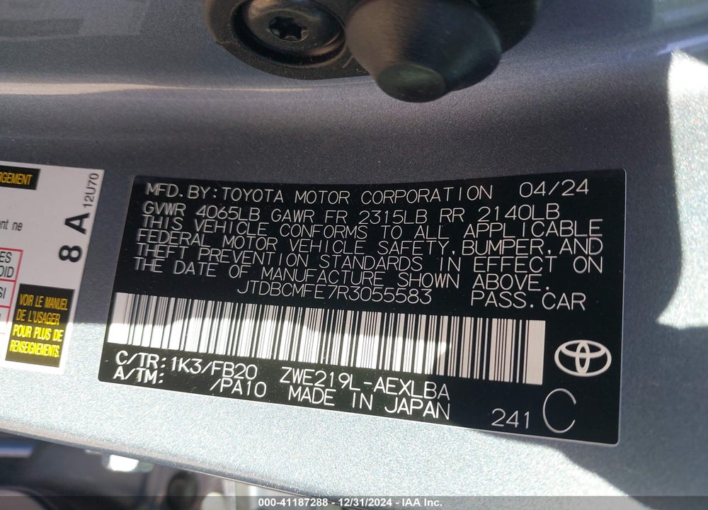 2024 TOYOTA COROLLA VIN: JTDBCMFE7R3055583