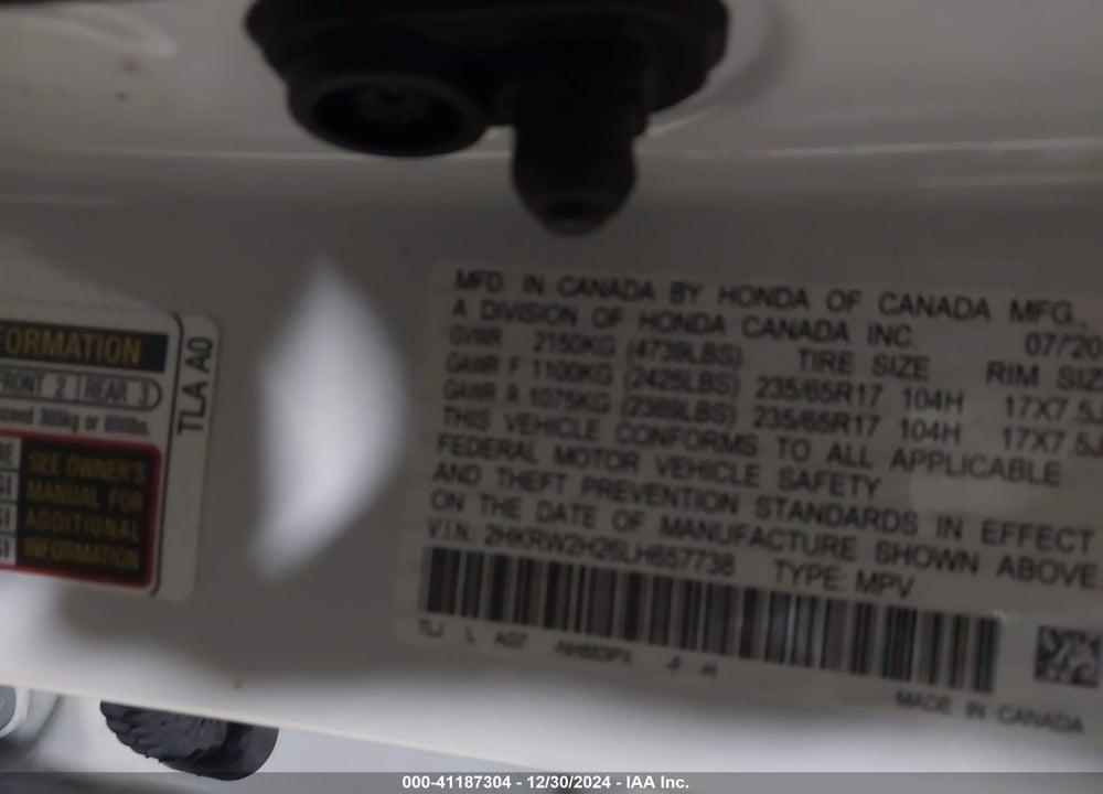 2020 HONDA CR-V AWD LX VIN: 2HKRW2H26LH657738