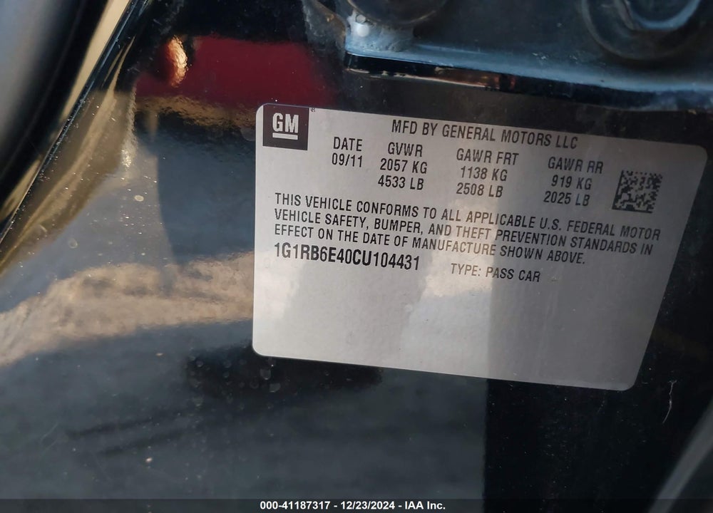 2012 CHEVROLET VOLT VIN: 1G1RB6E40CU104431