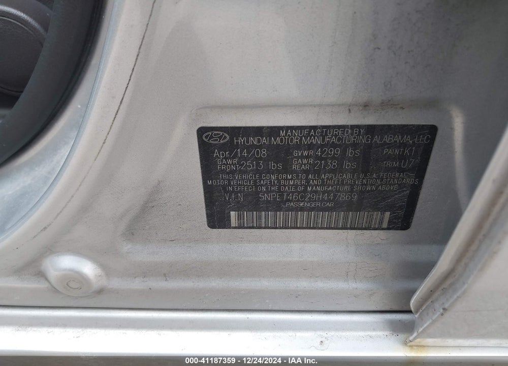 2009 HYUNDAI SONATA GLS VIN: 5NPET46C29H447869