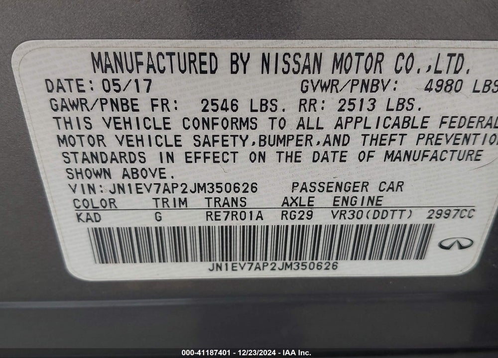 2018 INFINITI Q50 VIN: JN1EV7AP2JM350626