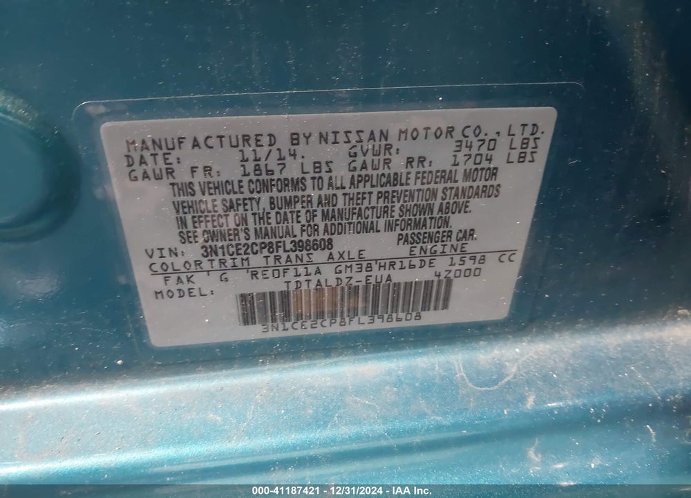2015 NISSAN VERSA NOTE SV VIN: 3N1CE2CP8FL398608