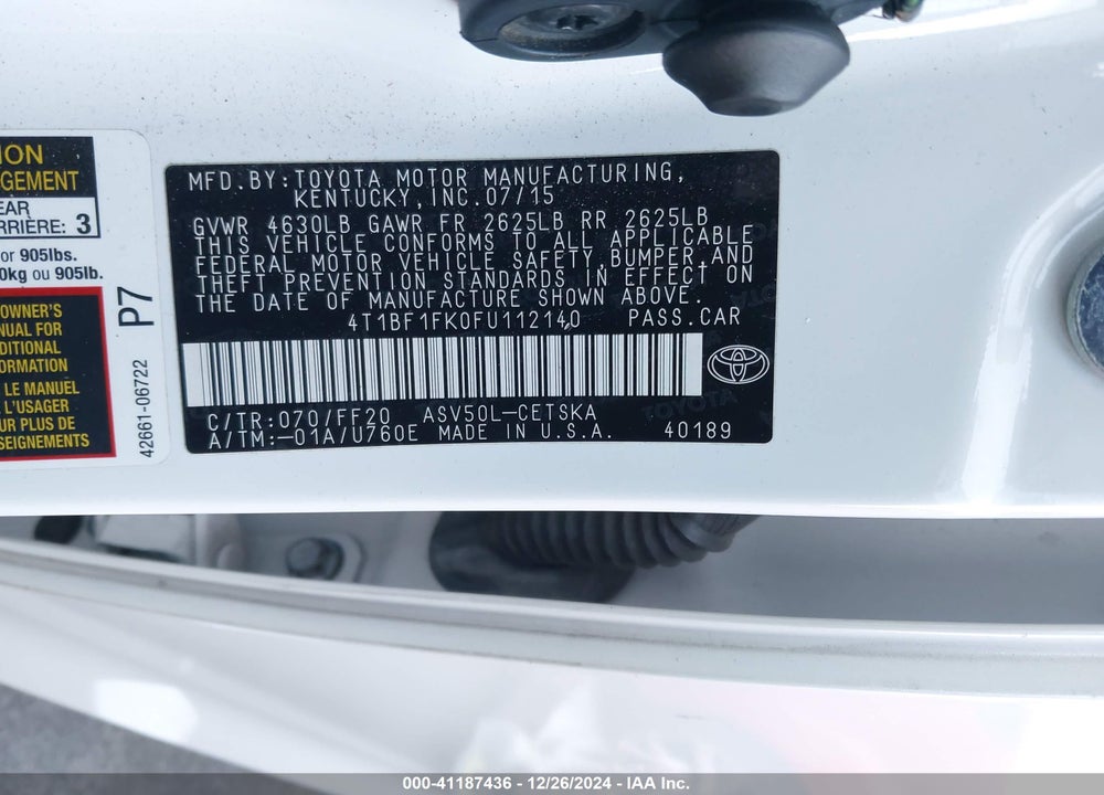 2015 TOYOTA CAMRY SE VIN: 4T1BF1FK0FU112140
