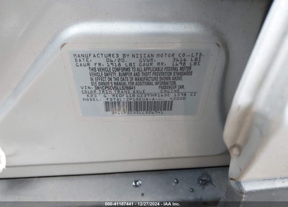 2020 NISSAN KICKS SV XTRONIC CVT VIN: 3N1CP5CV5LL526941