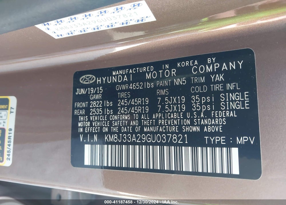2016 HYUNDAI TUCSON LIMITED VIN: KM8J33A29GU037821
