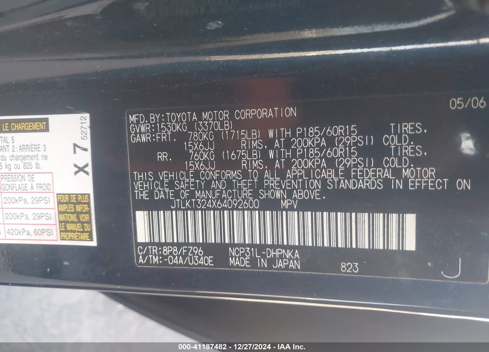 2006 SCION XB VIN: JTLKT324X64092600