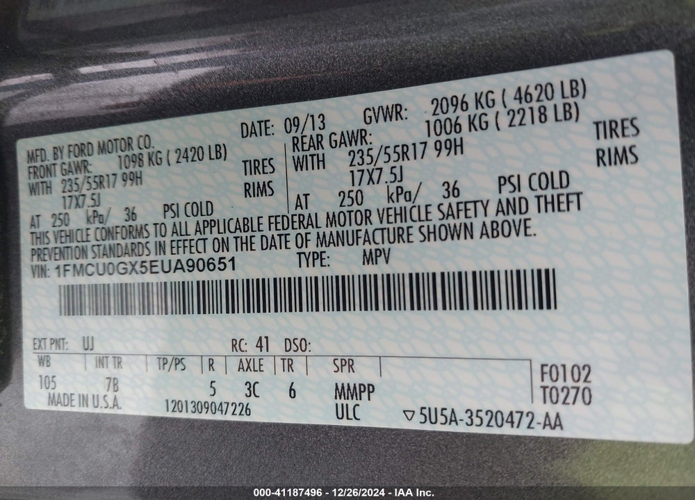 2014 FORD ESCAPE SE VIN: 1FMCU0GX5EUA90651