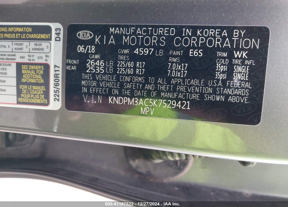 2019 KIA SPORTAGE LX VIN: KNDPM3AC5K7529421